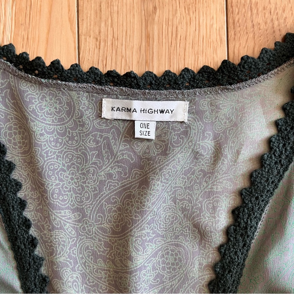 Karma Highway Green Maxi Open Tie Front Elastic Waist Top One Size - Picture 2 of 10